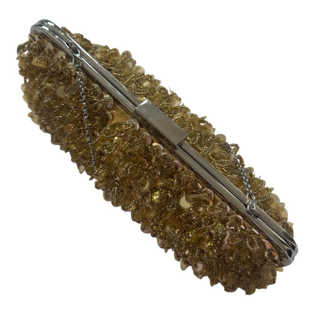 BCBG MAXAZRIA GOLD SEQUIN CLUCTCH W SATIN LINING Dazzling Gold Evening Clutch - Picture 8 of 13